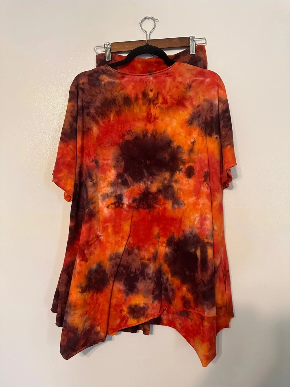 Cynthia Ashby Matching Set Ember Tie Dye Ravi Pant Asymmetric Tunic Orange Small